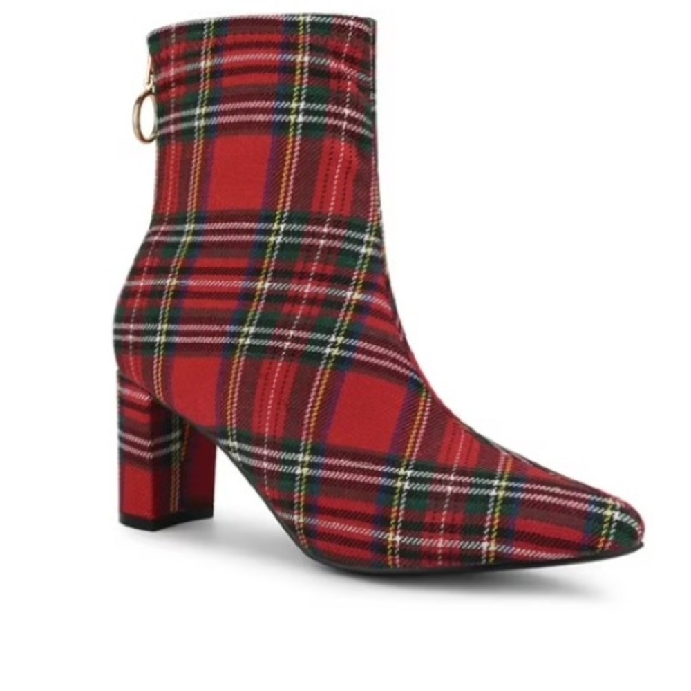 Plaid Ankle Boots - Red
